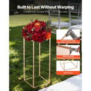 wedding flower stand, 10pcs 23.62 inch column flower stand, floral stands with metal laminate, gold rectangular floral display rack for wedding, party, birthday, home, gold centerpiece stands