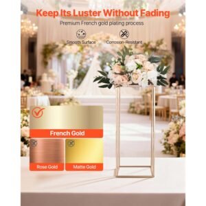 wedding flower stand, 10pcs 23.62 inch column flower stand, floral stands with metal laminate, gold rectangular floral display rack for wedding, party, birthday, home, gold centerpiece stands