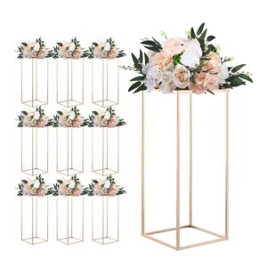Wedding Flower Stand, 10PCS 23.62-inch Column Flower Stand, Floral Stands with Metal Laminate, Gold Rectangular Floral Display Rack for Wedding, Party, Birthday, Home, Gold Centerpiece Stands