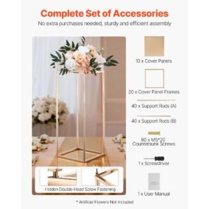 wedding flower stand, 10pcs 23.62 inch column flower stand, floral stands with metal laminate, gold rectangular floral display rack for wedding, party, birthday, home, gold centerpiece stands