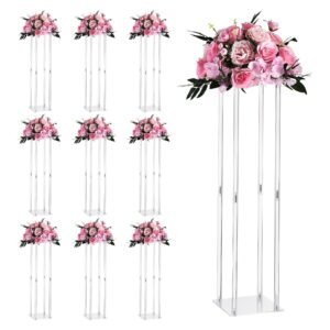Wedding Flower Stand, 10PCS 31.5-inch Column Flower Stand, Floral Stands with Acrylic Laminate, Cylindrical Cubic Floral Display Rack for Wedding, Party, Birthday, Home, Centerpiece Stands