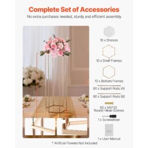 wedding flower stand, 10pcs 31.5 inch column flower stand, floral stands with acrylic laminate, hexagonal cubic floral display rack for wedding, party, birthday, home, gold centerpiece stands