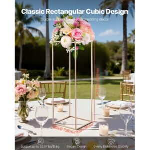 wedding flower stand, 10pcs 31.5 inch column flower stand, floral stands with hidden screw, rectangular cubic floral display rack for wedding, party, birthday, home, gold centerpiece stands
