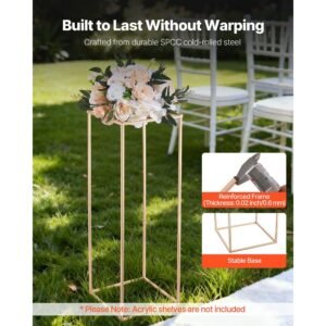 wedding flower stand, 10pcs 31.5 inch column flower stand, floral stands with hidden screw, rectangular cubic floral display rack for wedding, party, birthday, home, gold centerpiece stands
