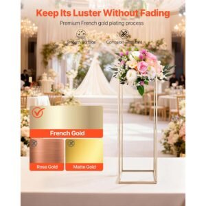 wedding flower stand, 10pcs 31.5 inch column flower stand, floral stands with hidden screw, rectangular cubic floral display rack for wedding, party, birthday, home, gold centerpiece stands