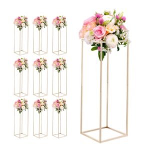 Wedding Flower Stand, 10PCS 31.5-inch Column Flower Stand, Floral Stands with Hidden Screw, Rectangular Cubic Floral Display Rack for Wedding, Party, Birthday, Home, Gold Centerpiece Stands
