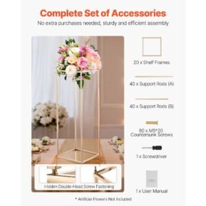 wedding flower stand, 10pcs 31.5 inch column flower stand, floral stands with hidden screw, rectangular cubic floral display rack for wedding, party, birthday, home, gold centerpiece stands