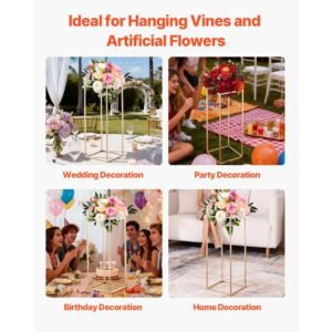 wedding flower stand, 10pcs 31.5 inch column flower stand, floral stands with hidden screw, rectangular cubic floral display rack for wedding, party, birthday, home, gold centerpiece stands