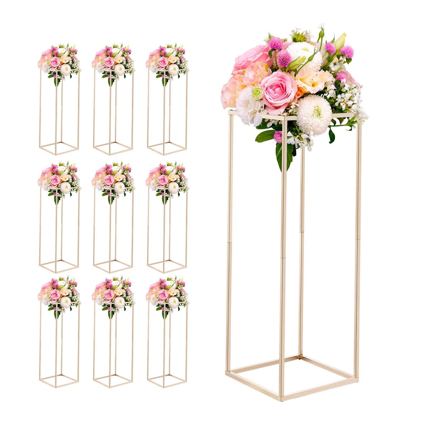 wedding flower stand, 10pcs 31.5 inch column flower stand, floral stands with hidden screw, rectangular cubic floral display rack for wedding, party, birthday, home, gold centerpiece stands