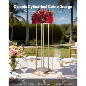 wedding flower stand, 10pcs 31.5 inch column flower stand, floral stands with metal laminate, cylindrical cubic floral display rack for wedding, party, birthday, home, gold centerpiece stands