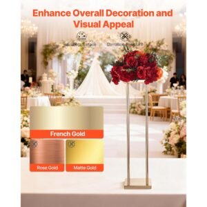 wedding flower stand, 10pcs 31.5 inch column flower stand, floral stands with metal laminate, cylindrical cubic floral display rack for wedding, party, birthday, home, gold centerpiece stands