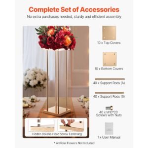 wedding flower stand, 10pcs 31.5 inch column flower stand, floral stands with metal laminate, cylindrical cubic floral display rack for wedding, party, birthday, home, gold centerpiece stands