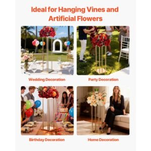 wedding flower stand, 10pcs 31.5 inch column flower stand, floral stands with metal laminate, cylindrical cubic floral display rack for wedding, party, birthday, home, gold centerpiece stands