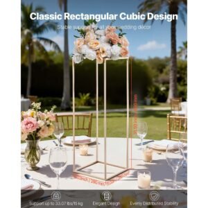 wedding flower stand, 10pcs 31.5 inch column flower stand, floral stands with metal laminate, gold rectangular floral display rack for wedding, party, birthday, home, gold centerpiece stands