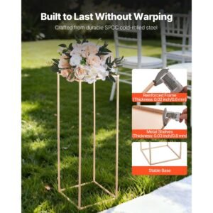 wedding flower stand, 10pcs 31.5 inch column flower stand, floral stands with metal laminate, gold rectangular floral display rack for wedding, party, birthday, home, gold centerpiece stands