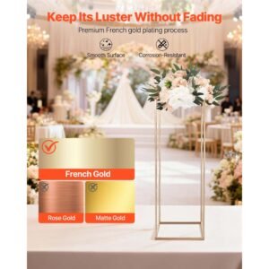 wedding flower stand, 10pcs 31.5 inch column flower stand, floral stands with metal laminate, gold rectangular floral display rack for wedding, party, birthday, home, gold centerpiece stands
