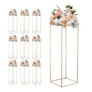 Wedding Flower Stand, 10PCS 31.5-inch Column Flower Stand, Floral Stands with Metal Laminate, Gold Rectangular Floral Display Rack for Wedding, Party, Birthday, Home, Gold Centerpiece Stands