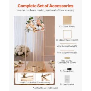 wedding flower stand, 10pcs 31.5 inch column flower stand, floral stands with metal laminate, gold rectangular floral display rack for wedding, party, birthday, home, gold centerpiece stands