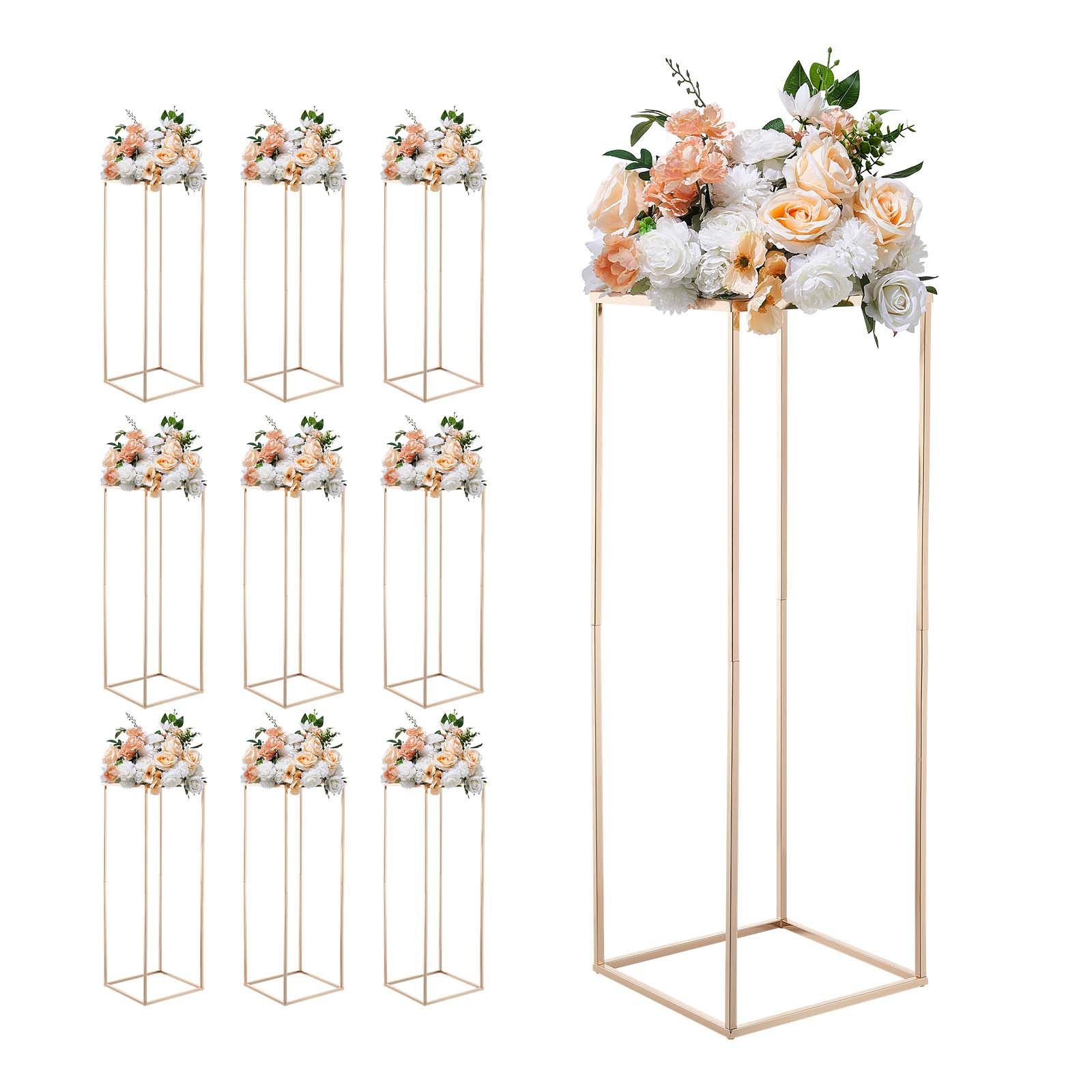wedding flower stand, 10pcs 31.5 inch column flower stand, floral stands with metal laminate, gold rectangular floral display rack for wedding, party, birthday, home, gold centerpiece stands