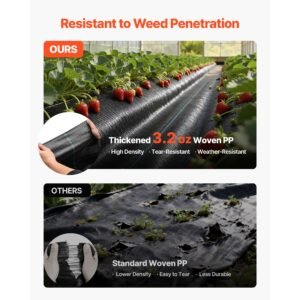 weed barrier fabric heavy duty, 1.3x100ft 3.2oz landscape fabric, woven weed blocker fabrics, garden fabrics weeds barrier, weeds control ground cover, geotextile webbing, gardening mat, black