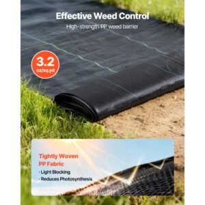 weed barrier fabric heavy duty, 2 packs 4x50ft 3.2oz weed blocker fabric, woven landscape fabrics, garden fabrics weeds barrier, weeds control ground cover, geotextile webbing, black
