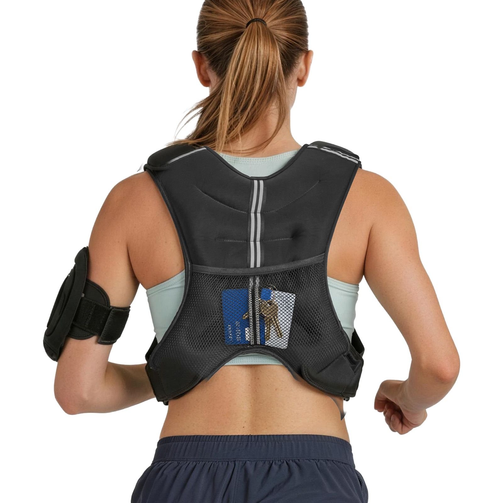 weighted vest, 25 lbs body weight vest for men women, with reflective stripe, adjustable buckle, workout equipment for strength training, running, jogging, fitness, muscle building, weight loss