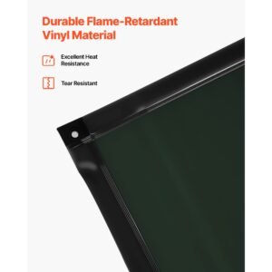 welding screen with frame, 3 panel 6 x 8 ft welding curtain screen, flame resistant vinyl safety protection screens with 12 wheels & 6 level uv protection for workshop/industrial use, dark green