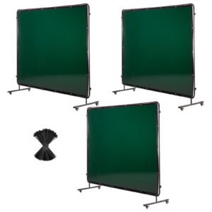 Welding Screen with Frame, 3-Panel 6 x 8 FT Welding Curtain Screen, Flame-Resistant Vinyl Safety Protection Screens with 12 Wheels & 6-Level UV Protection for Workshop/Industrial Use, Dark Green