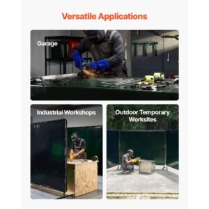 welding screen with frame, 3 panel 6 x 8 ft welding curtain screen, flame resistant vinyl safety protection screens with 12 wheels & 6 level uv protection for workshop/industrial use, dark green