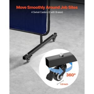 welding screen with frame, 6 x 6 ft welding curtain screen, flame resistant vinyl safety protection screens with lockable swivel wheels & 6 level uv protection for workshop/industrial use, blue