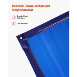 welding screen with frame, 6 x 6 ft welding curtain screen, flame resistant vinyl safety protection screens with lockable swivel wheels & 6 level uv protection for workshop/industrial use, blue