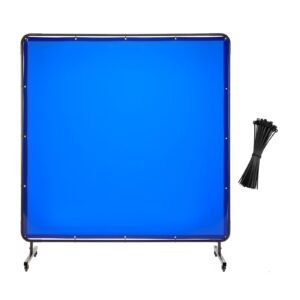 Welding Screen with Frame, 6 x 6 FT Welding Curtain Screen, Flame-Resistant Vinyl Safety Protection Screens with Lockable Swivel Wheels & 6-Level UV Protection for Workshop/Industrial Use, Blue
