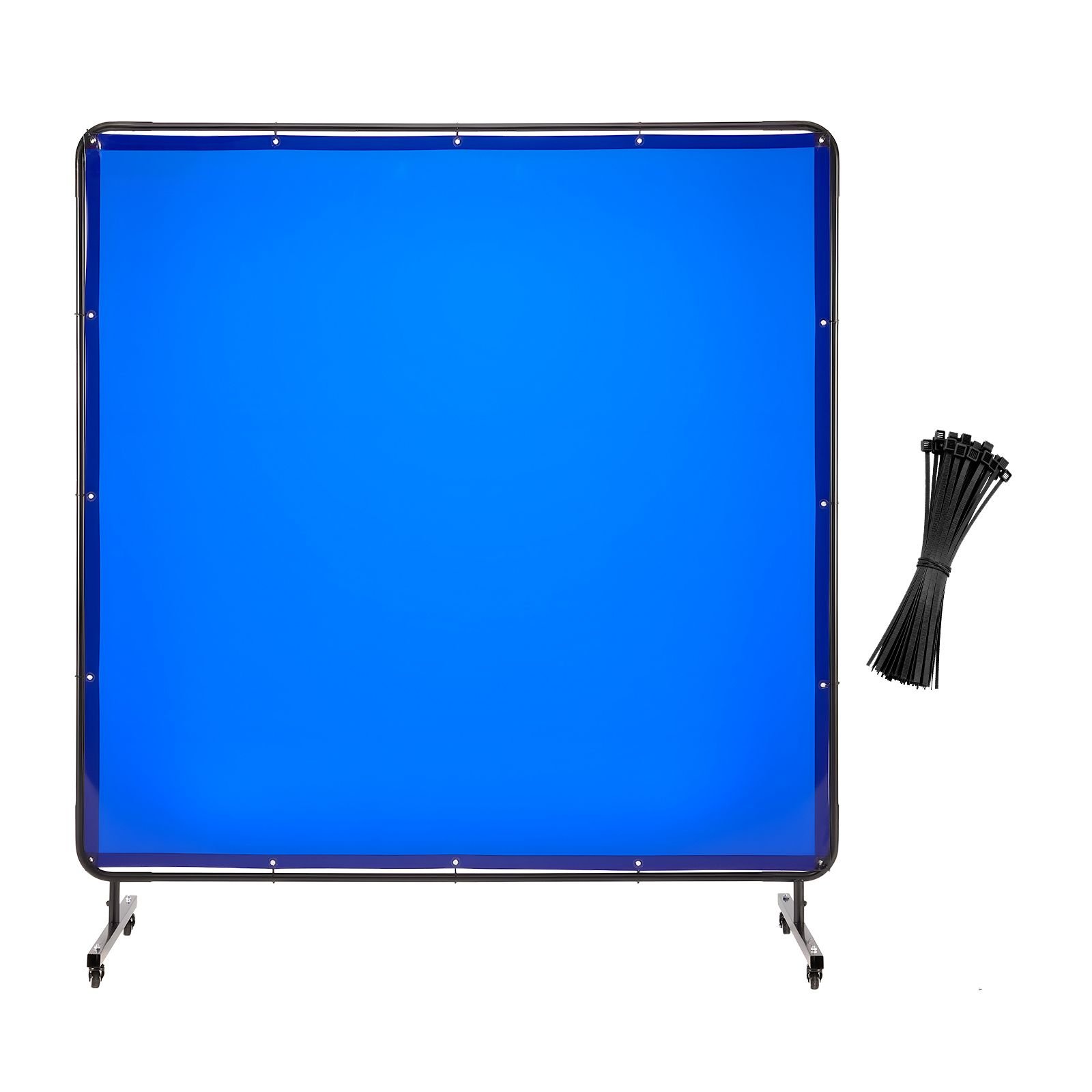 welding screen with frame, 6 x 6 ft welding curtain screen, flame resistant vinyl safety protection screens with lockable swivel wheels & 6 level uv protection for workshop/industrial use, blue