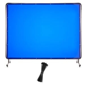 Welding Screen with Frame, 6 x 8 FT Welding Curtain Screen, Flame-Resistant Vinyl Safety Protection Screens with Lockable Swivel Wheels & 6-Level UV Protection for Workshop/Industrial Use, Blue