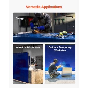 welding screen with frame, 6 x 8 ft welding curtain screen, flame resistant vinyl safety protection screens with lockable swivel wheels & 6 level uv protection for workshop/industrial use, blue
