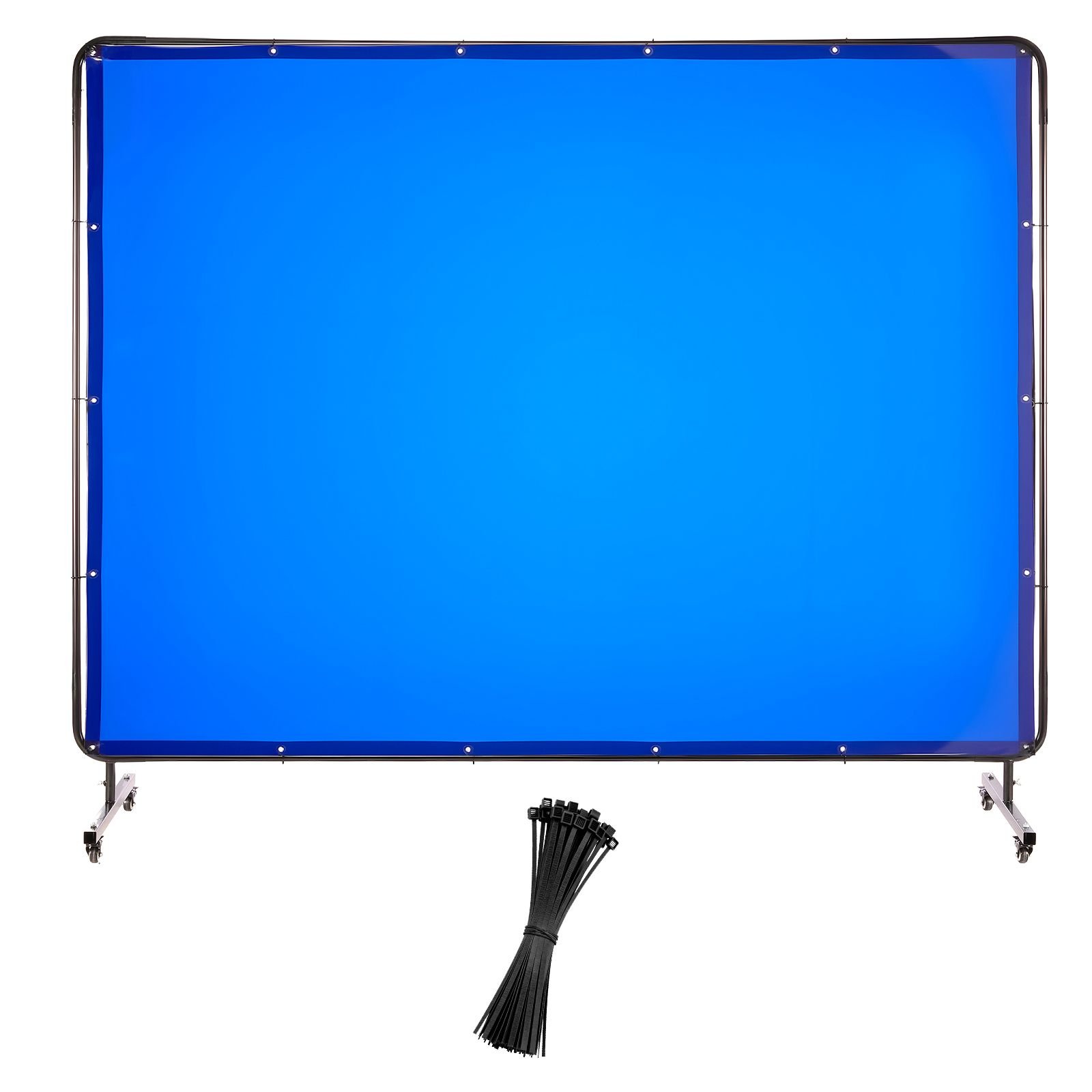welding screen with frame, 6 x 8 ft welding curtain screen, flame resistant vinyl safety protection screens with lockable swivel wheels & 6 level uv protection for workshop/industrial use, blue