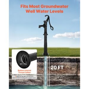 well hand pitcher pump, 20 ft max lift, antique cast iron manual hand water pump with heightening base, npt 1 1/4 in connection, easy installation, for outdoor garden, pond, yard, farm, black