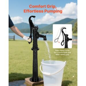 well hand pitcher pump, 20 ft max lift, antique cast iron manual hand water pump with heightening base, npt 1 1/4 in connection, easy installation, for outdoor garden, pond, yard, farm, black