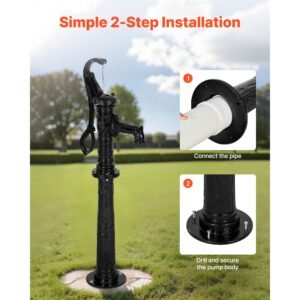 well hand pitcher pump, 20 ft max lift, antique cast iron manual hand water pump with heightening base, npt 1 1/4 in connection, easy installation, for outdoor garden, pond, yard, farm, black
