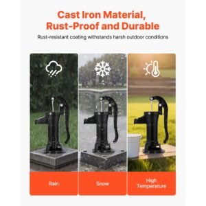 well hand pitcher pump, 25 ft maximum lift, antique cast iron manual hand water pump, npt 1 1/4 in connection, easy installation, old fashioned for outdoor garden, pond, backyard, farm, black