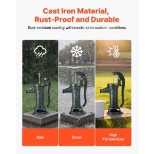 well hand pitcher pump, 25 ft maximum lift, antique cast iron manual hand water pump, npt 1 1/4 in connection, easy installation, old fashioned for outdoor garden, pond, backyard, farm, green