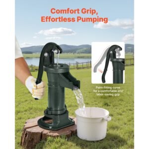 well hand pitcher pump, 25 ft maximum lift, antique cast iron manual hand water pump, npt 1 1/4 in connection, easy installation, old fashioned for outdoor garden, pond, backyard, farm, green