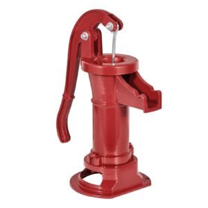 well hand pitcher pump, 25 ft maximum lift, antique cast iron manual hand water pump, npt 1 1/4 in connection, easy installation, old fashioned for outdoor garden, pond, backyard, farm, red