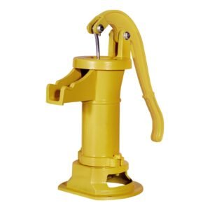 well hand pitcher pump, 25 ft maximum lift, antique cast iron manual hand water pump, npt 1 1/4 in connection, easy installation, old fashioned for outdoor garden, pond, backyard, farm, yellow