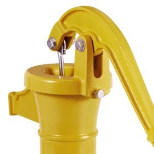 well hand pitcher pump, 25 ft maximum lift, antique cast iron manual hand water pump, npt 1 1/4 in connection, easy installation, old fashioned for outdoor garden, pond, backyard, farm, yellow