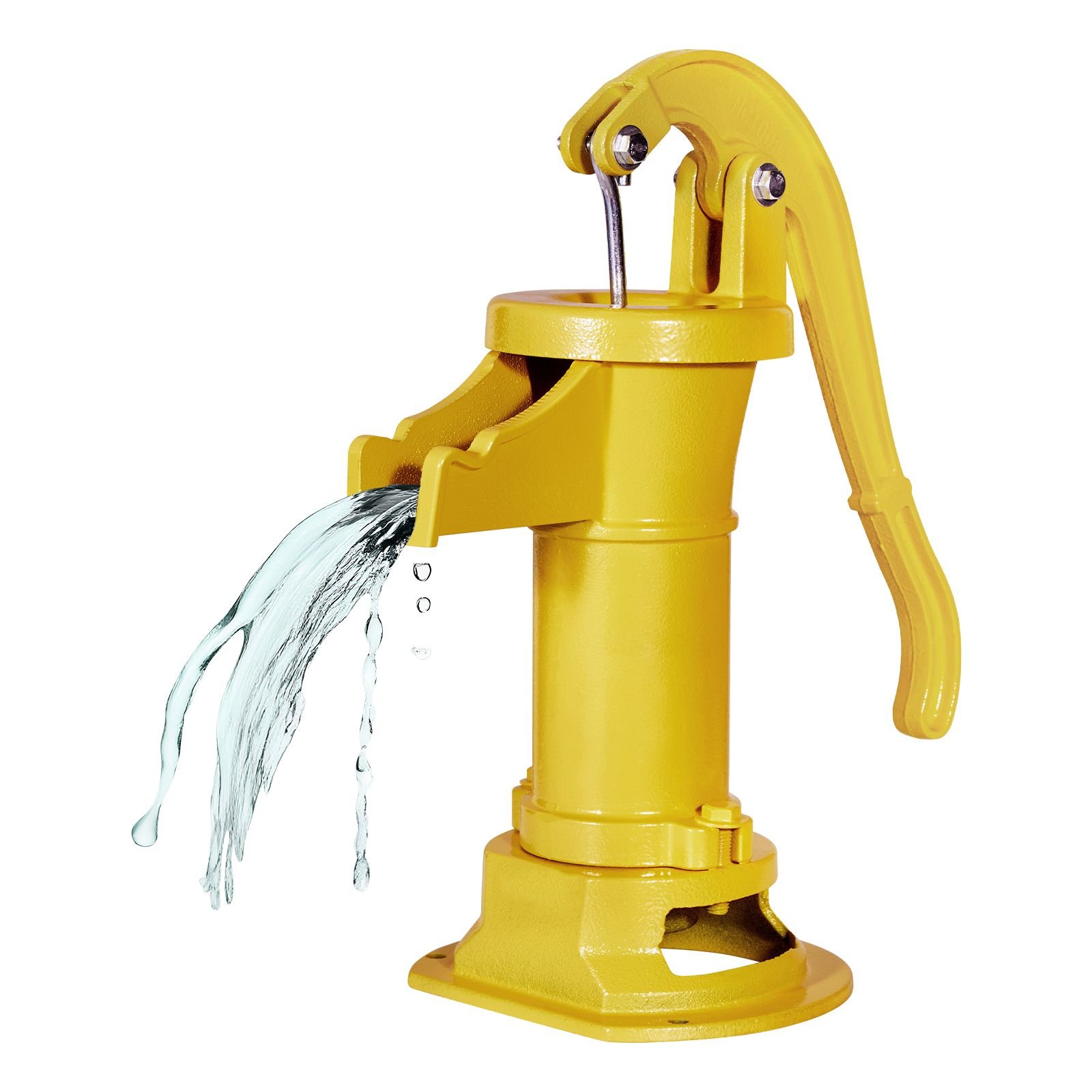 well hand pitcher pump, 25 ft maximum lift, antique cast iron manual hand water pump, npt 1 1/4 in connection, easy installation, old fashioned for outdoor garden, pond, backyard, farm, yellow