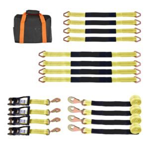 Wheel Chock Tie-Down Kit, Axle Type Trailer Tie Down Strap, Car Tie Down Kit with Break Strength 10009 lbs, Working Load 3333 lbs, Trailer Ratchet Strap for ATV, UTV, & Heavy-Duty Pickup Trucks