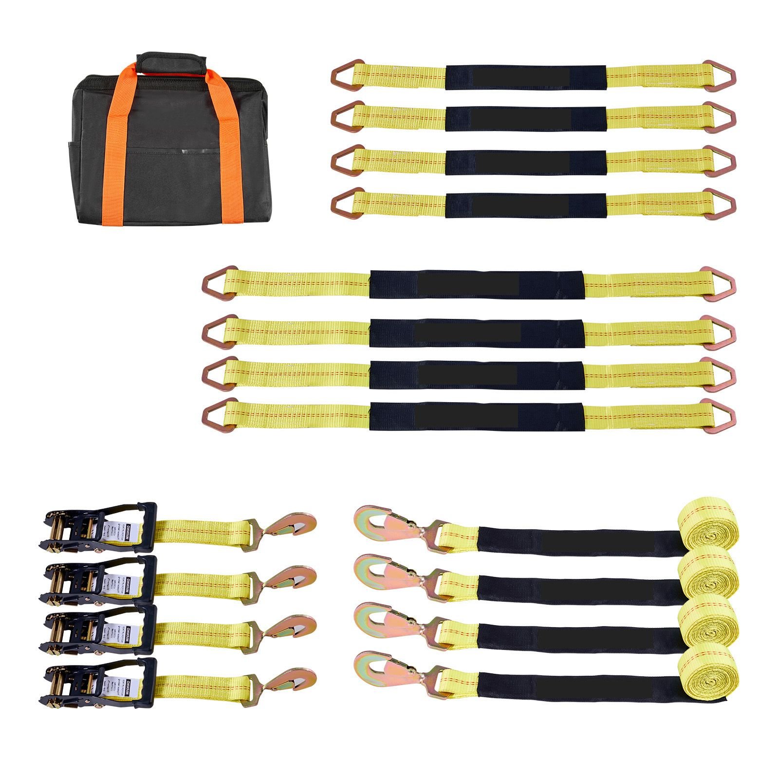 wheel chock tie down kit, axle type trailer tie down strap, car tie down kit with break strength 10009 lbs, working load 3333 lbs, trailer ratchet strap for atv, utv, & heavy duty pickup trucks