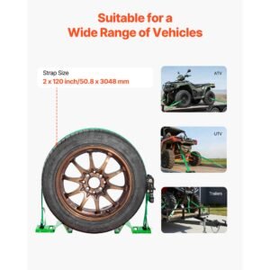 wheel chock tie down kit, chock style trailer tie down strap, car tie down kit with buckle, break strength 4380 lbs & working load 1460 lbs motorcycle tie down system for atvs, utvs & trailers