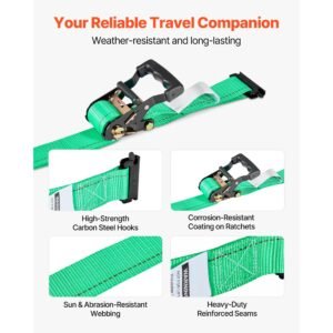 wheel chock tie down kit, chock style trailer tie down strap, car tie down kit with buckle, break strength 4380 lbs & working load 1460 lbs motorcycle tie down system for atvs, utvs & trailers